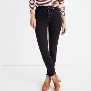 Madewell Berkeley 10” High Rise Skinny Frayed Hem Black Wash Jeans Womens 27